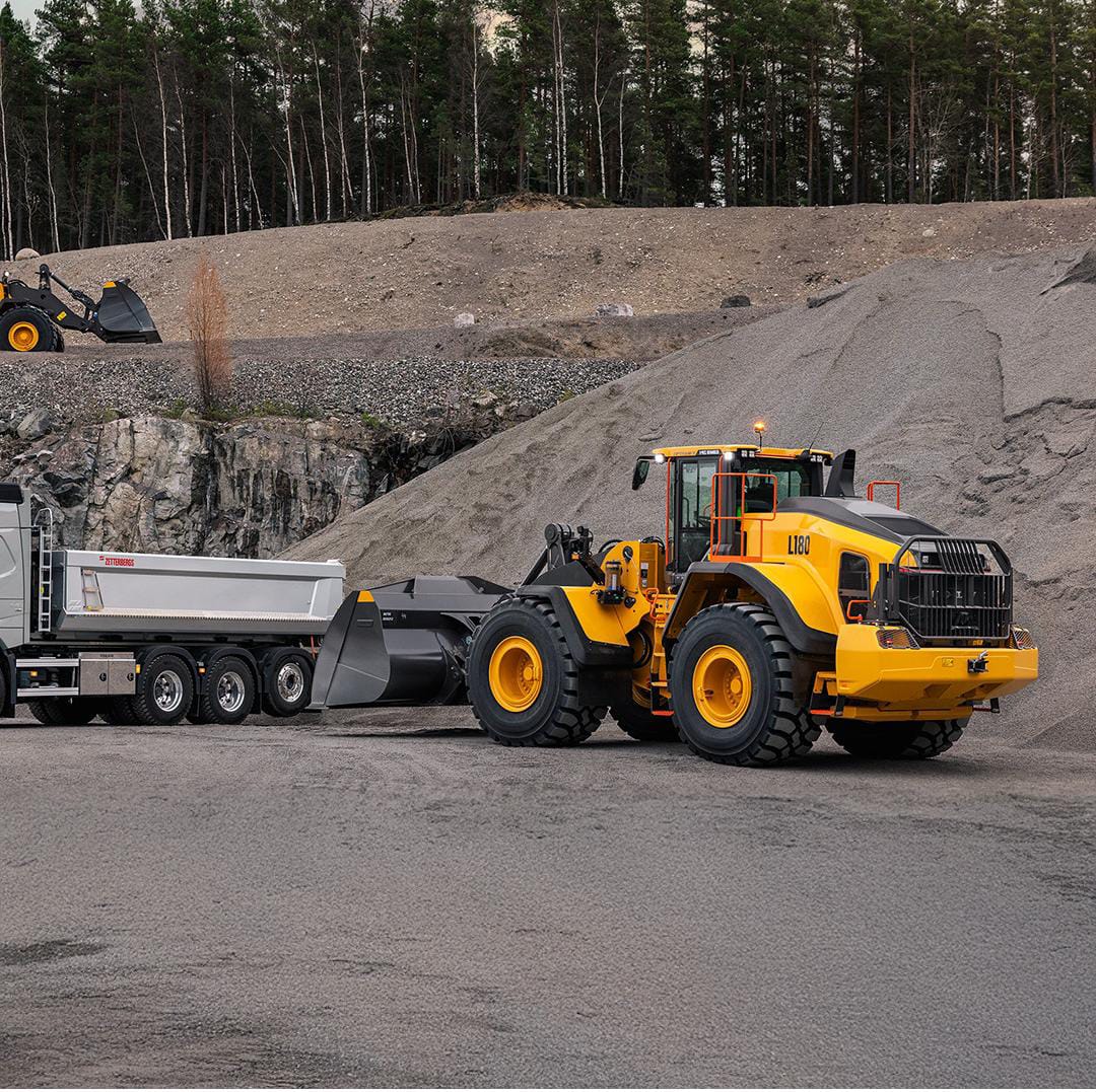 Front end loader at work moving aggregates